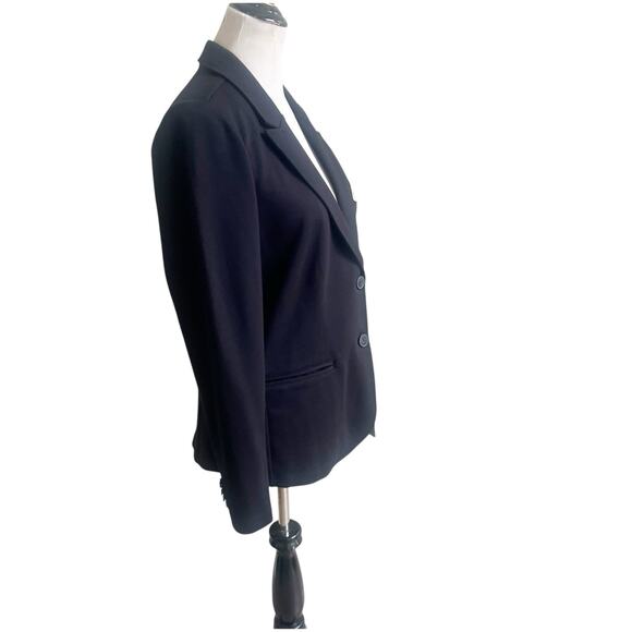 Miller Wendt Softknit Blazer Black Embroidered Crest Size Medium 2 Button Preppy - Picture 3 of 11